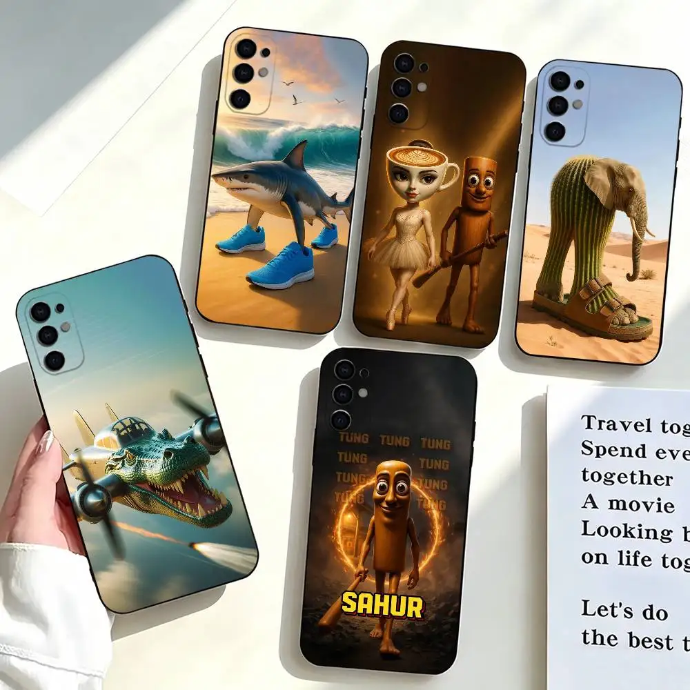 Italian Brainrot Tung T-Tungs  Phone Case Black Silicone Soft For Samsung S25,S24,S21,S22,S23,S30,Ultra,S20,Plus,Fe,Lite