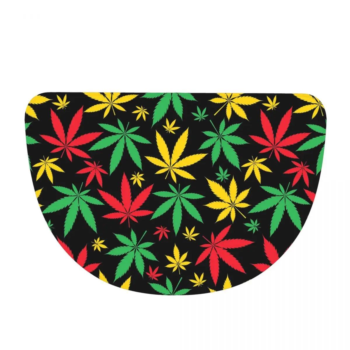 Rasta Flag Colors Leaf Cannabis Marijuana Weed Soft Flannel Half Round Doormat Non Slip Bathroom Mat Absorbent Floor Carpet