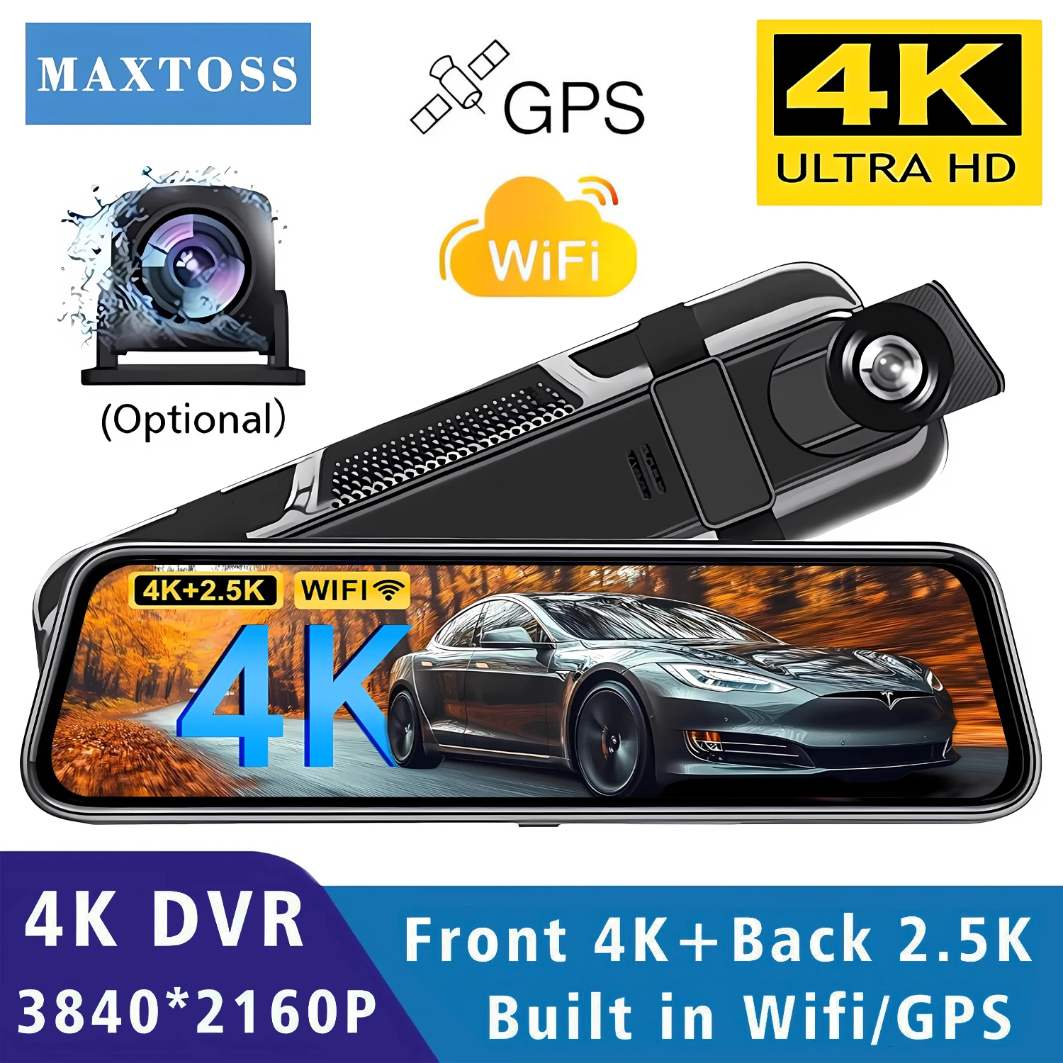 10" Dashcam 4K 2160P GPS 5G WIFI Auto-DVR-Spiegel Dual-Lens-Dashcam IPS-Bildschirm Autokamera Fahrtrekorder Streaming-Rückspiegel