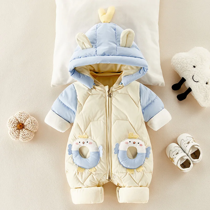 Infant Toddler One-piece Down Cotton Jacket Newborn Baby Boys Girls Thicken White Duck Down Hooded Outerwear Kids Winter Coat