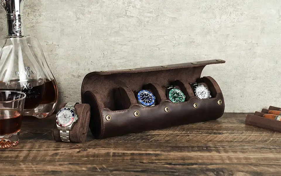 CONTACT'S FAMILY Vintage-Uhrengehäuse aus echtem Leder, Herrenuhren, Reise-Armbanduhr, Rollengehäuse-Halter, hochwertiges Geschenk für Männer – Detail 7