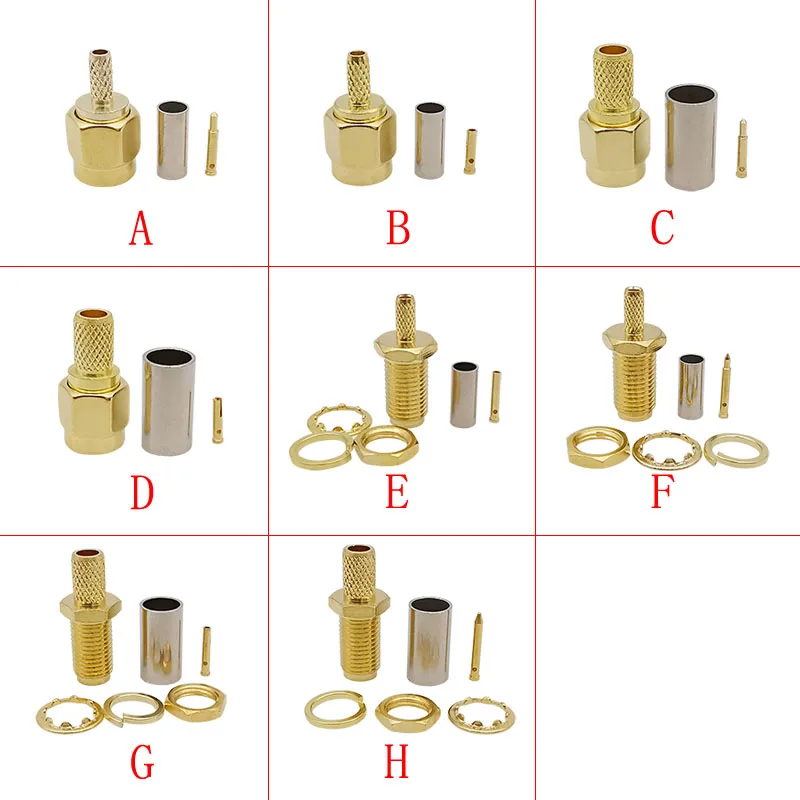 4pcs sma Stecker sma Stecker Buchse RP-SMA Stecker Buchse Löten Crimpen RF Koax Adapter für RG174 RG316 RG58 LMR200 Koaxialkabel