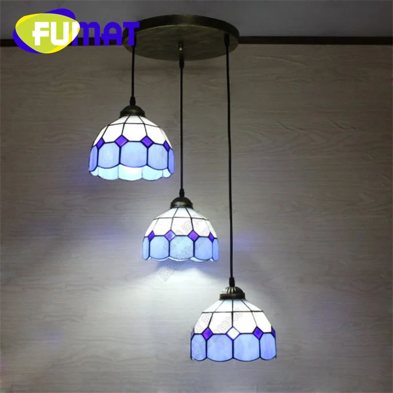 FUMAT Tiffany style stained glass modern simple Mediterranean chandelier for living room and dining hall hallway LED decor