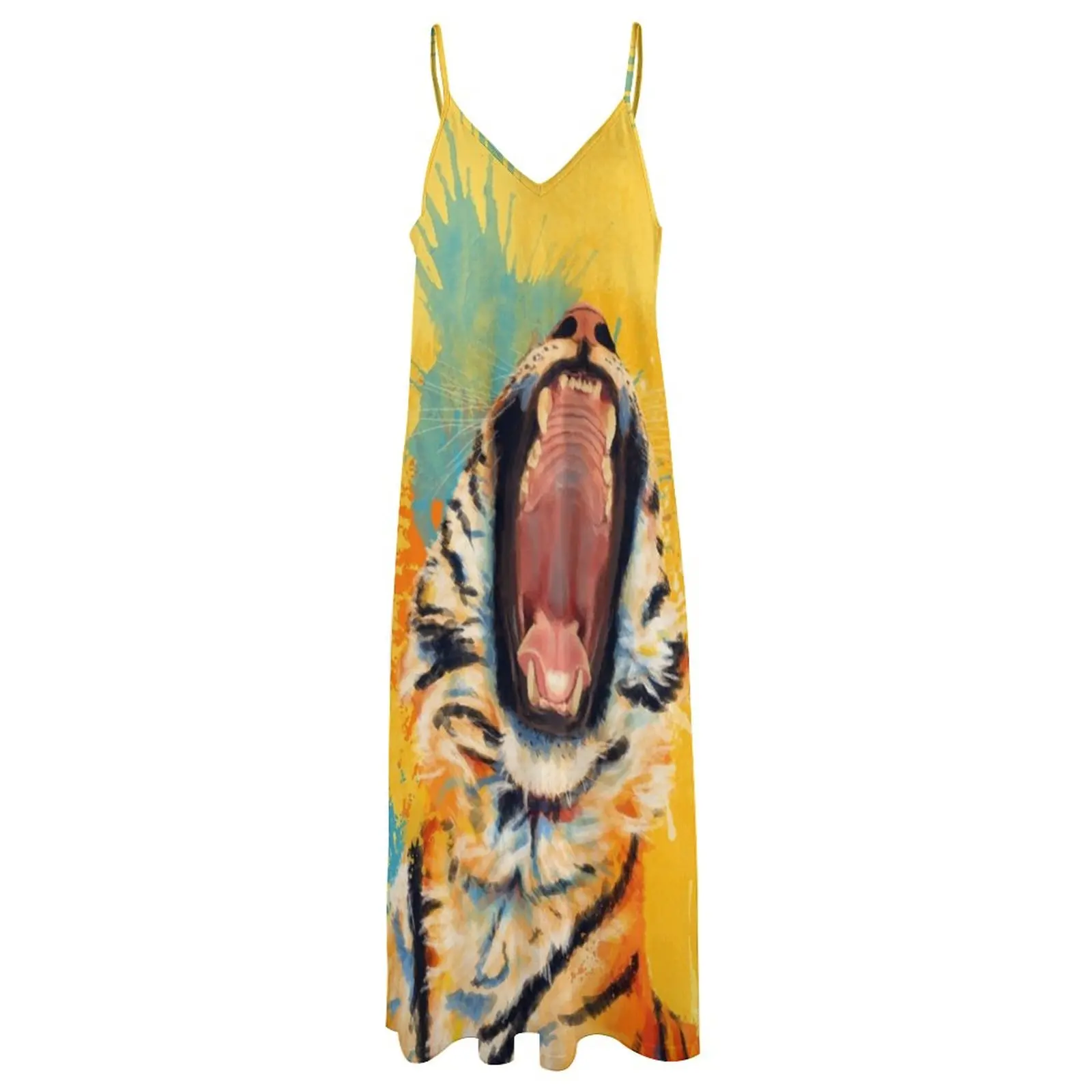 Robe de Rhen fibre avec tigre coloré, bâillement sauvage, portrait, illustration animale, robes d'été, valided ens 2024, 2024