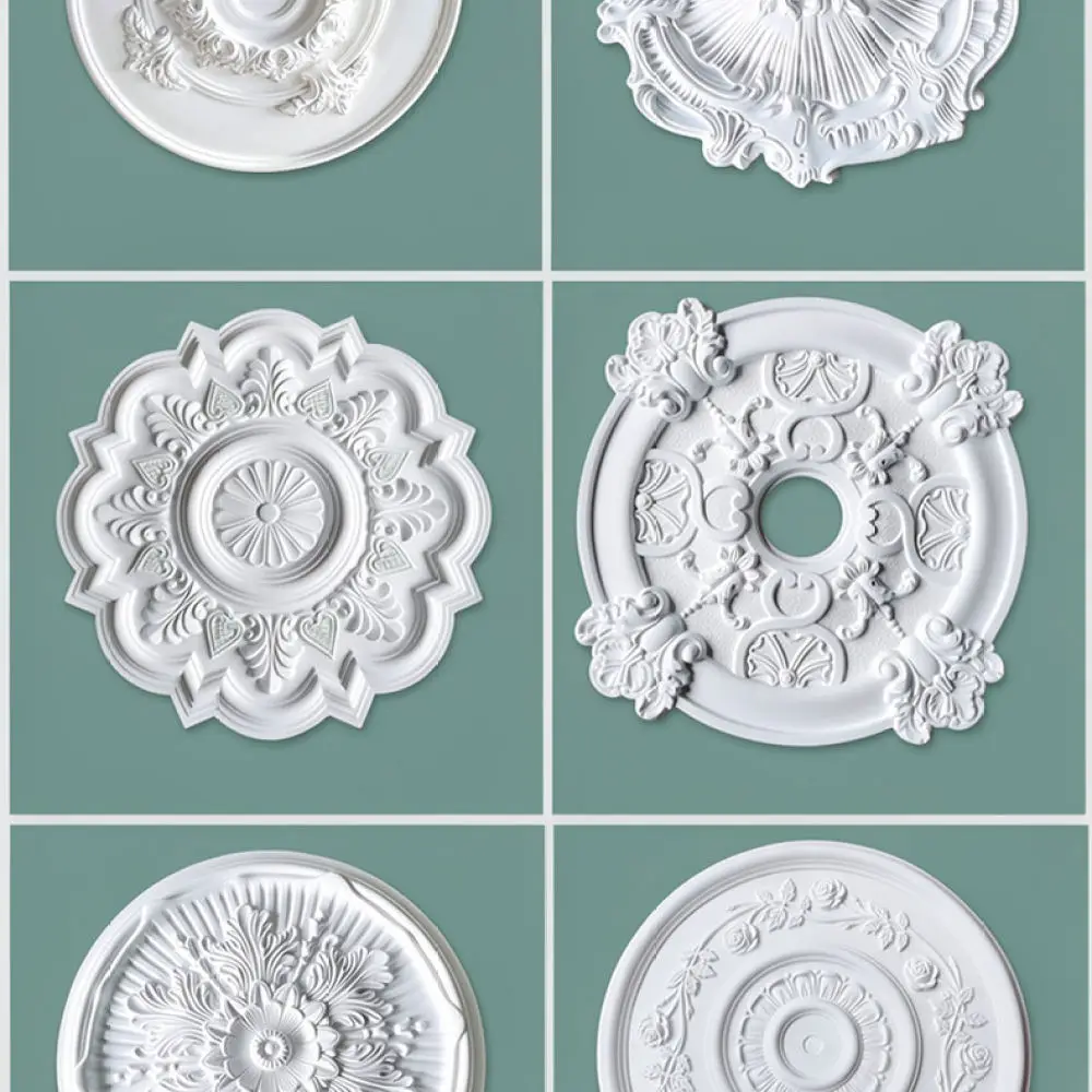 Classic White PU Ceiling Medallion For Jiaqi Lamp Fixture Decorative Round Base Plate For Modern Home Lighting Setup