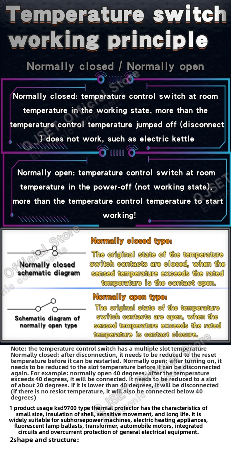 2 Stücke KSD9700 250 V/10 A 16A 40 ~ 150 Grad Normalerweise Geschlossener Temperaturregelungsschalter Bimetall Temperaturschalter Wärmeschutz – Detail 2