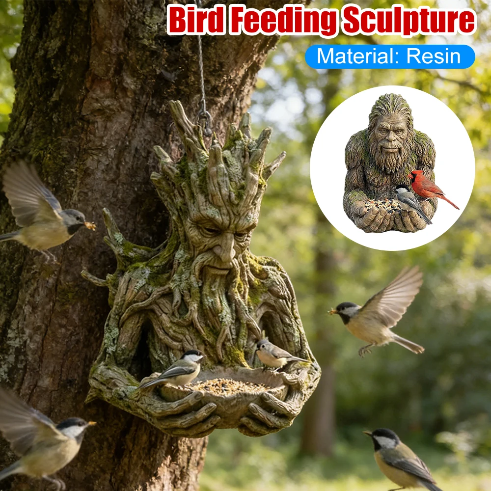 Bird Feeding Sculpture Multi-Purpose Resin Birds Feeding Station Garden Yard Decorations for Home Patio Garden Backyard Balcony