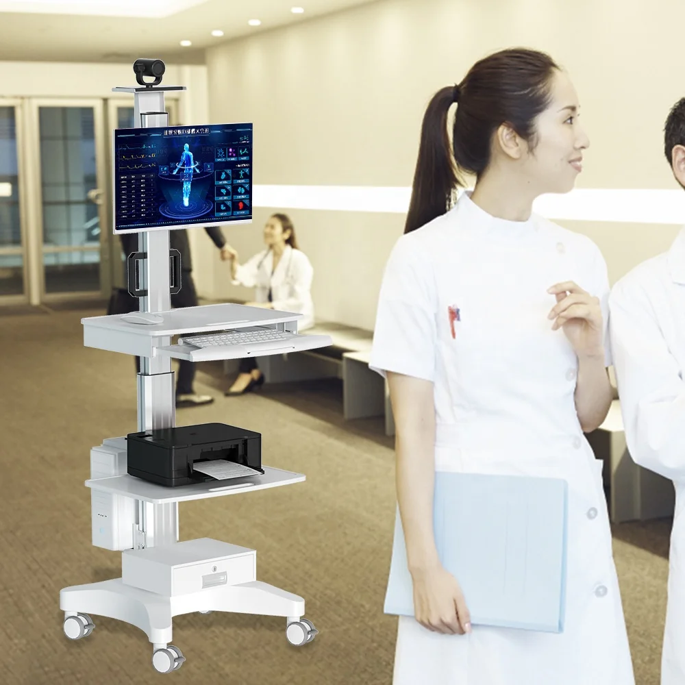 Height Adjustable Hospital Mobile Computer Cart Medical Monitor Cart Telemedicine Terminals for Hospital  Home Office School