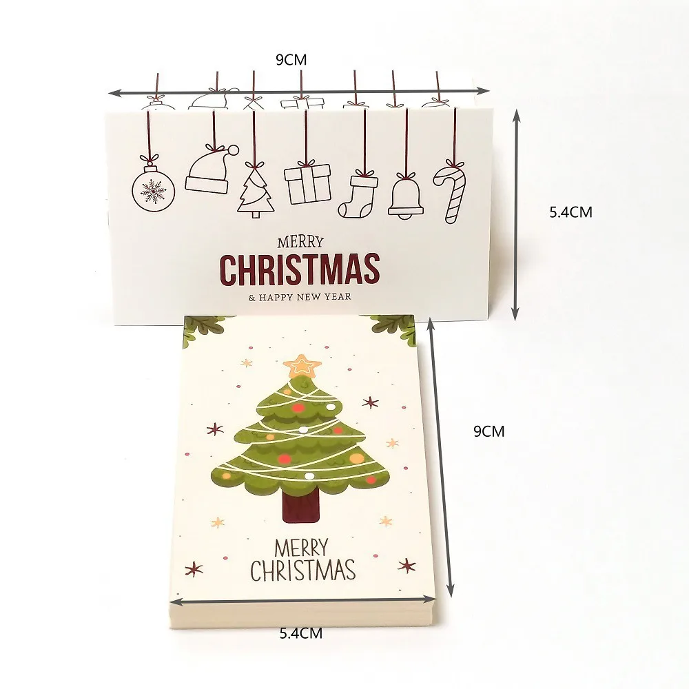 10-50PCs Merry Christmas Gift Cards Greeting Card Christmas Tree Stickers Cute Design For New Year 9*5.4cm