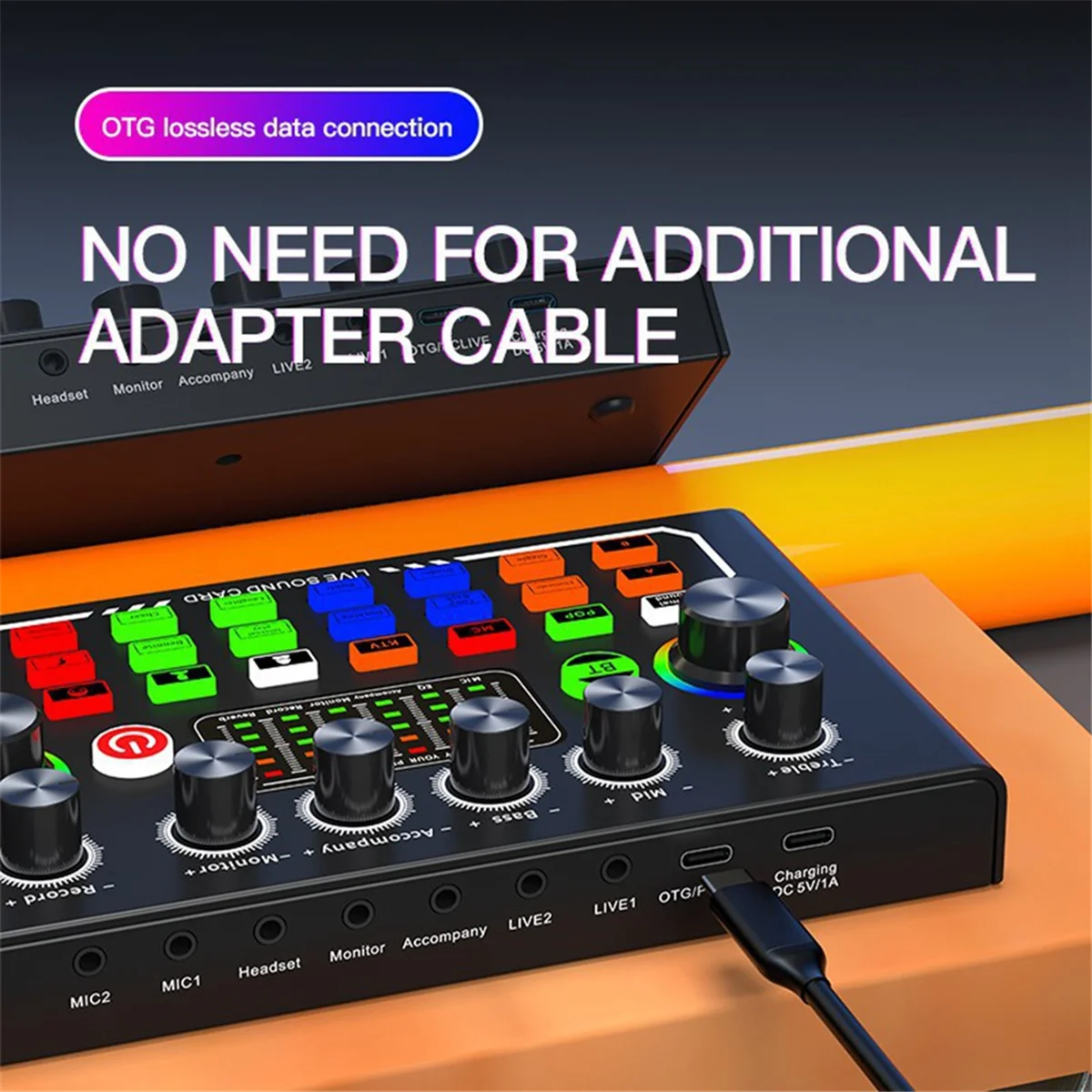 AT42 F009 Audio Mixer Live Sound Card with DJ Mixer Effects and Studio Equipment Voice Changer Podcast Production