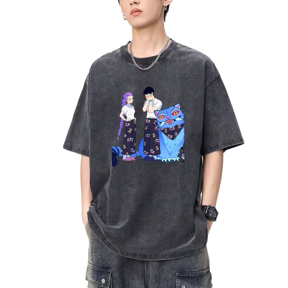 

KPop Demon Hunters Derpy Tiger funny T shirt Men Women's harajuku streetwear Vintage Washed clothes short sleeve Cotton t-shirts