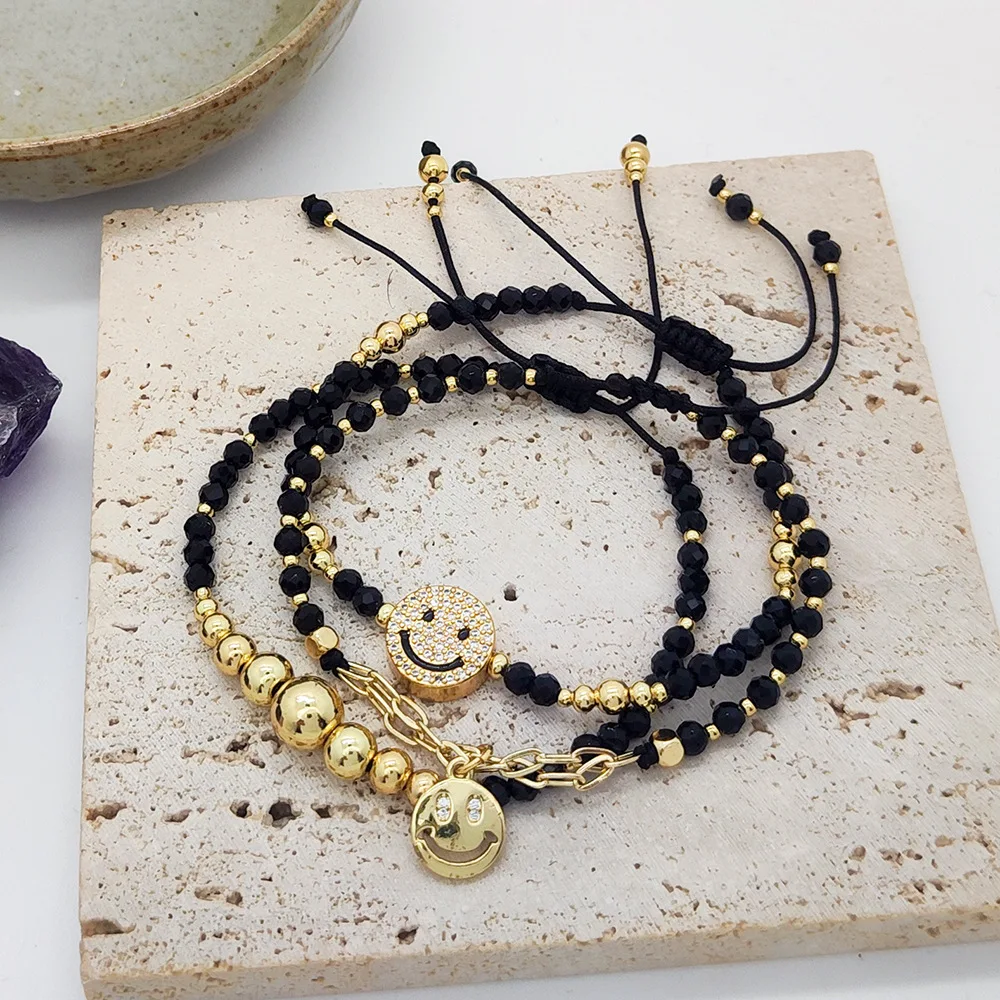 

Rice bead bracelet Black Pendant Bohemia Crystal Hand weaving Adjustable Female Fashion Simple Beaded bracelet set