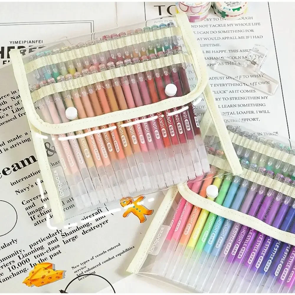 Large Capacity Gel Pen Storage Bag Transparent Waterproof Color Pen Pouch Buckle/Zipper for 36/108Pcs Gel Pens