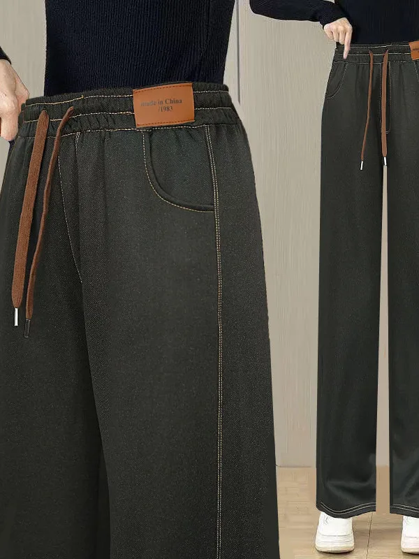 Jeans a gamba dritta casual elastici a vita alta Pantaloni a nove punte Vestibilità ampia Effetto dimagrante Comoda fibra di poliestere