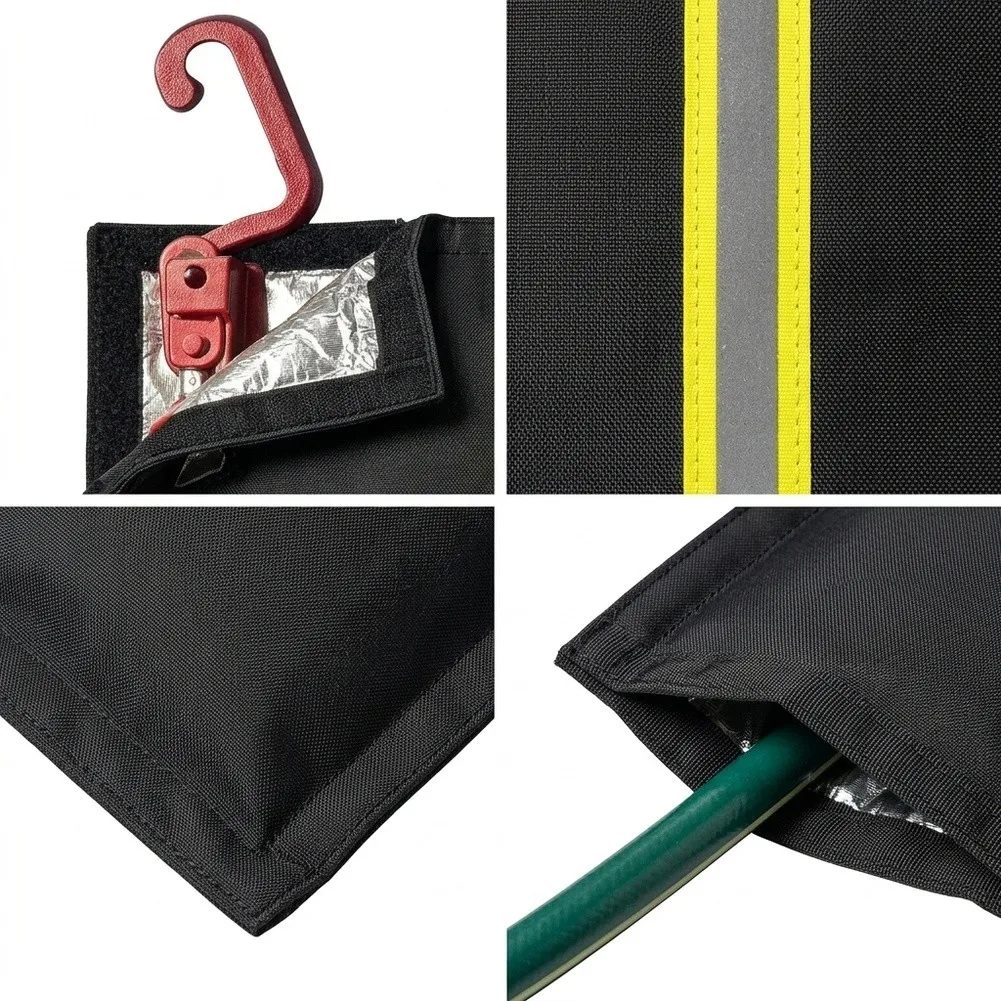 Outdoor Faucet Cover Insulated Frost Resistant Waterproof For Winter 63x35cm Black Oxford Cloth With Aluminum Foil Lining