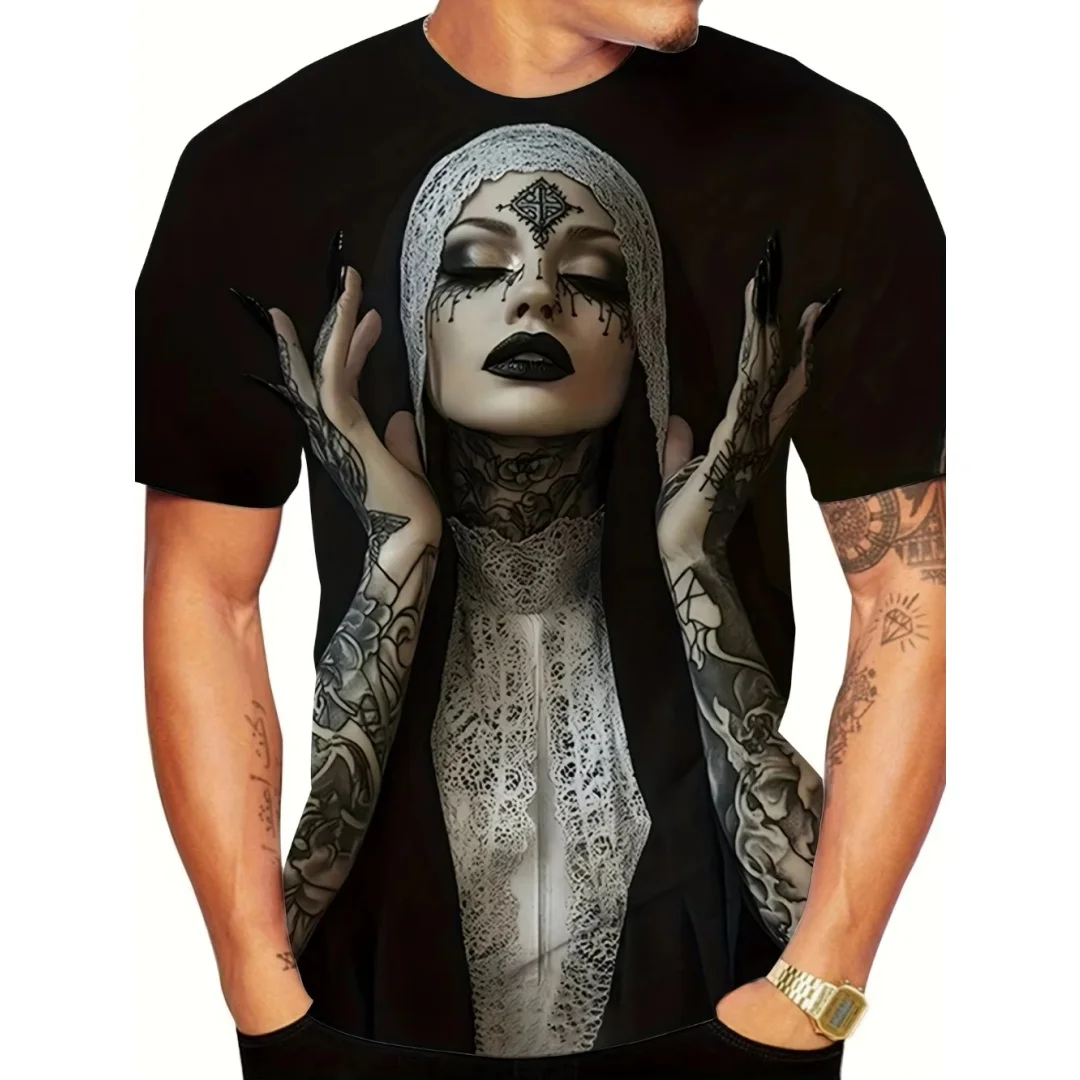 ゴシックタトゥー修道女グラフィックTシャツ3Dプリント夏スポーツレジャー速乾メンズTシャツ子供服ティーシャツY2K女性用