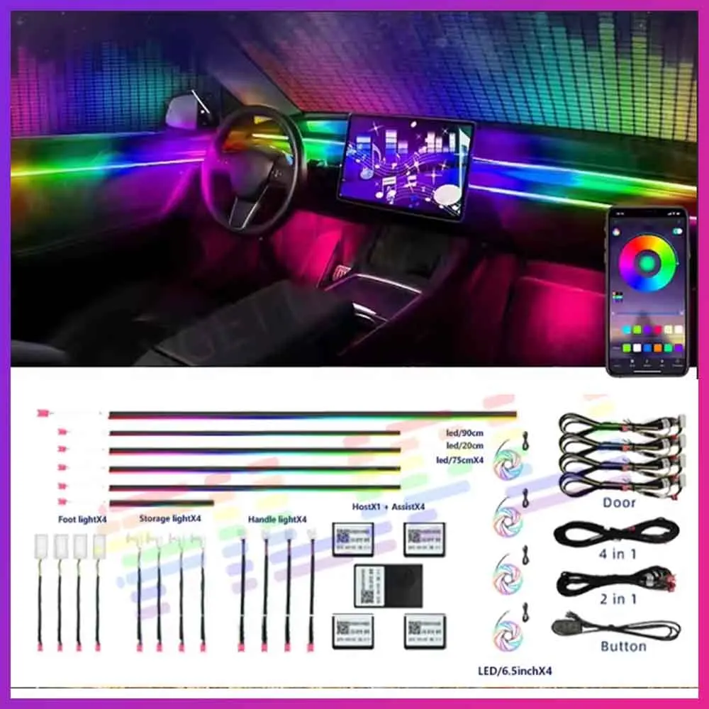 

A Set Neon Car LED Interior Ambient Light Acrylic strip Decoration Atmosphere Lamp by App Adjustable Various Modes For car
