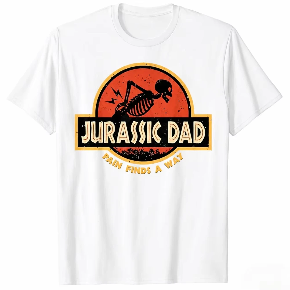 Jurassic Dad's Pain Always Finds a Way - Funny Sarcasm Skull T-shirt, Prehistoric Dad Joke T-shirt, Men's Summer T-shirt Y2K