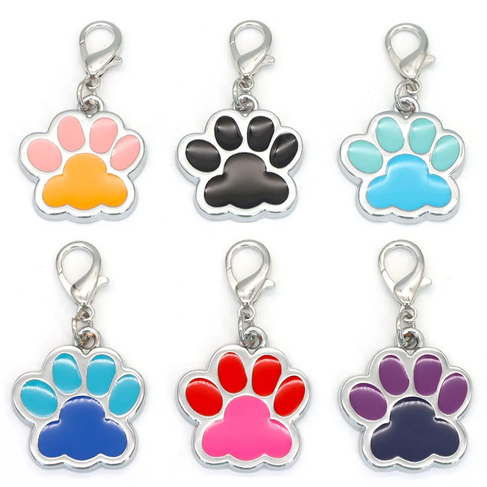 

Wholesale 100PCS Personalized Colorblock Dog Paw Custom Engraved Identity Tag Collar Animal Jewelry Accessories Small Gift