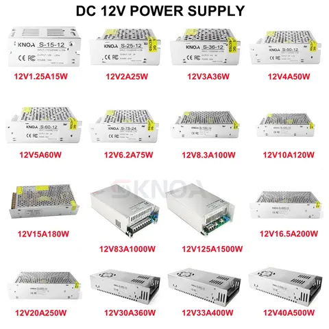 Fonte de alimentação 12v 60w 120w 360w 600w transformador de luz AC-DC 100-240v 1a 2a 3a 5a 10a 20a 30a adaptador de fonte smps para tiras de led