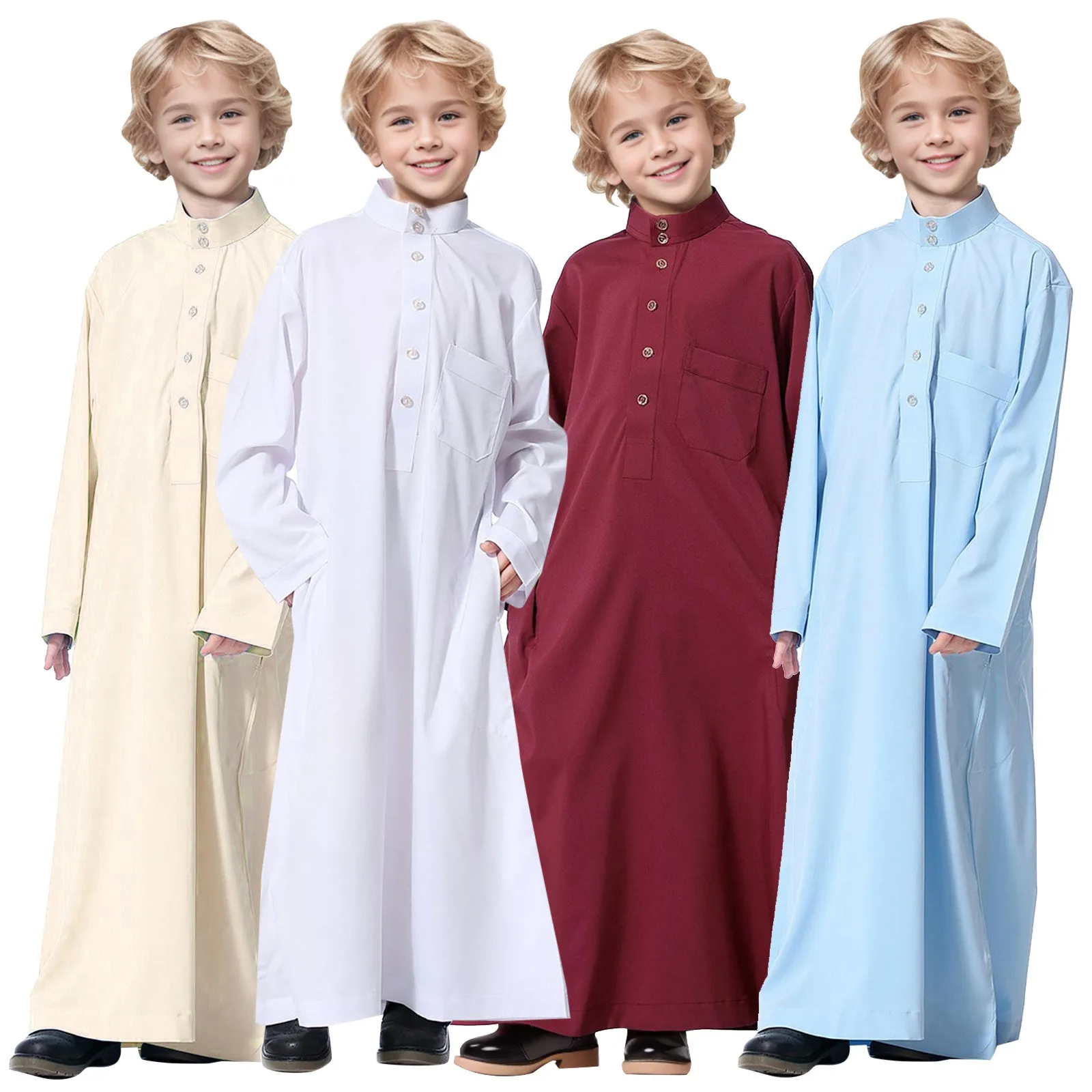 Islamic Clothing Kids Boys Long Sleeve Loose Muslim Robes Saudi Arabia Pakistan Kurta Muslim Costumes Muslim Dress Kaftan robe