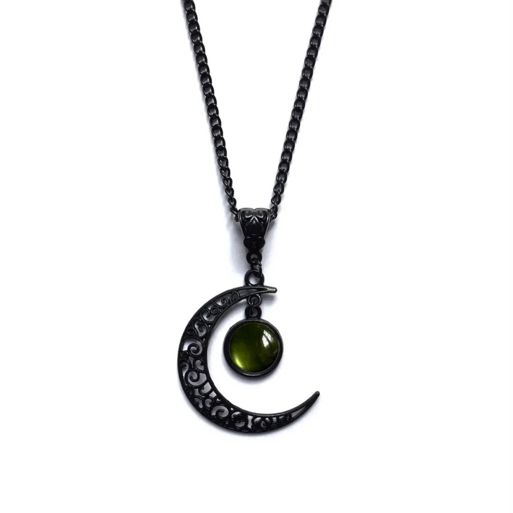 Frauen Gothic Schwarz Mond Halskette Mode Geheimnis Punk Hexe Schmuck Zubehör Geschenk Vintage Hohl Bunte Stein Anhänger Halsband – Detail 5