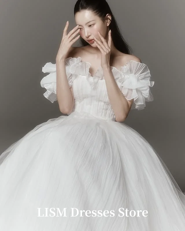 Lism fora do ombro a linha coreia vestidos de casamento sessão de fotos fada vestidos de baile longos tule de seda vestidos de noiva elegantes aktan html