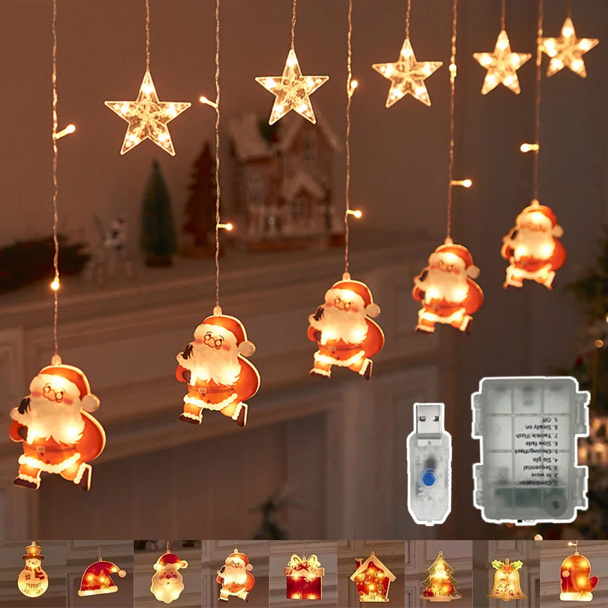 

1PC Christmas Light LED Fairy String Curtain Lights Garland Festoon Christmas Decor for Home Navidad 2025 New Year Holiday Decor