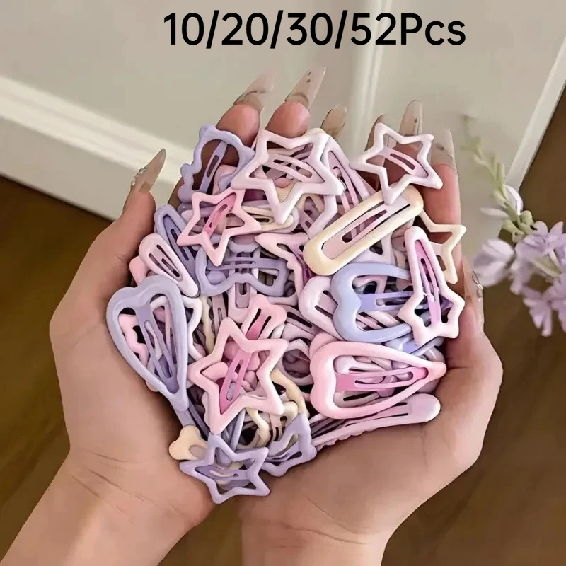 10/20/30/52Pcs Mixed Hollow Star Heart BB Hair Clips Women Pastel Color Snap Barrettes Cute Side Bangs Hairpin Hair Accessories