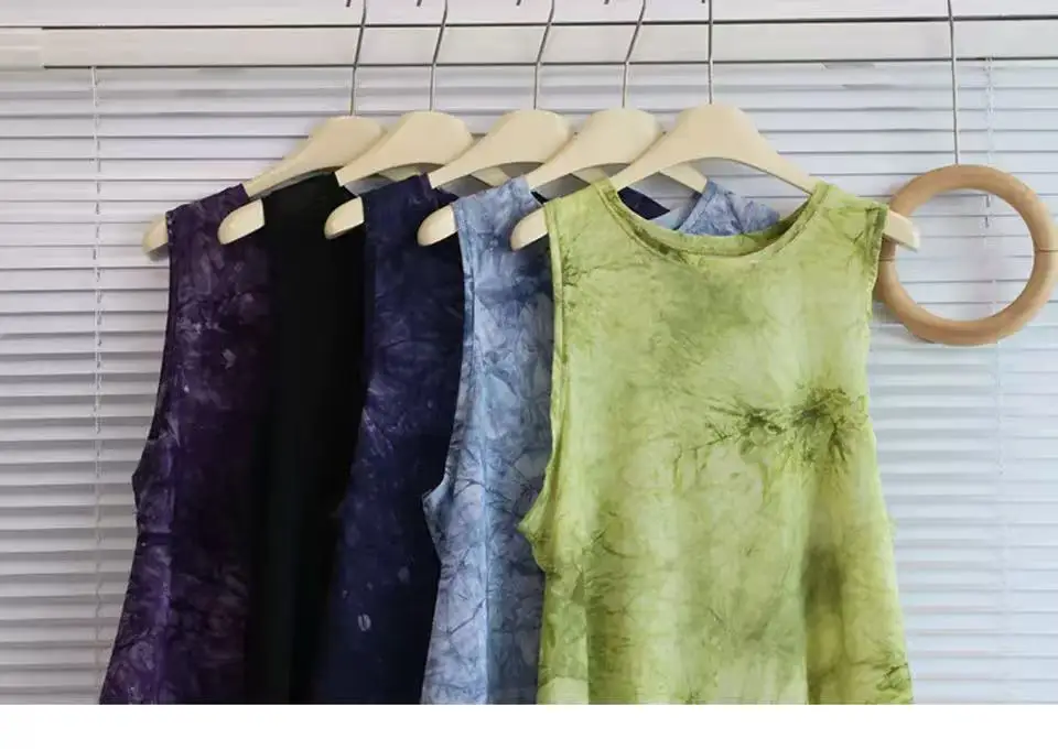 Lauf-Oberbekleidung, schnell trocknend, Batik-Mesh-Yoga-Weste, ärmelloses T-Shirt, Rückenschlitz, locker geschnittenes Damen-Sporttop – Detail 4