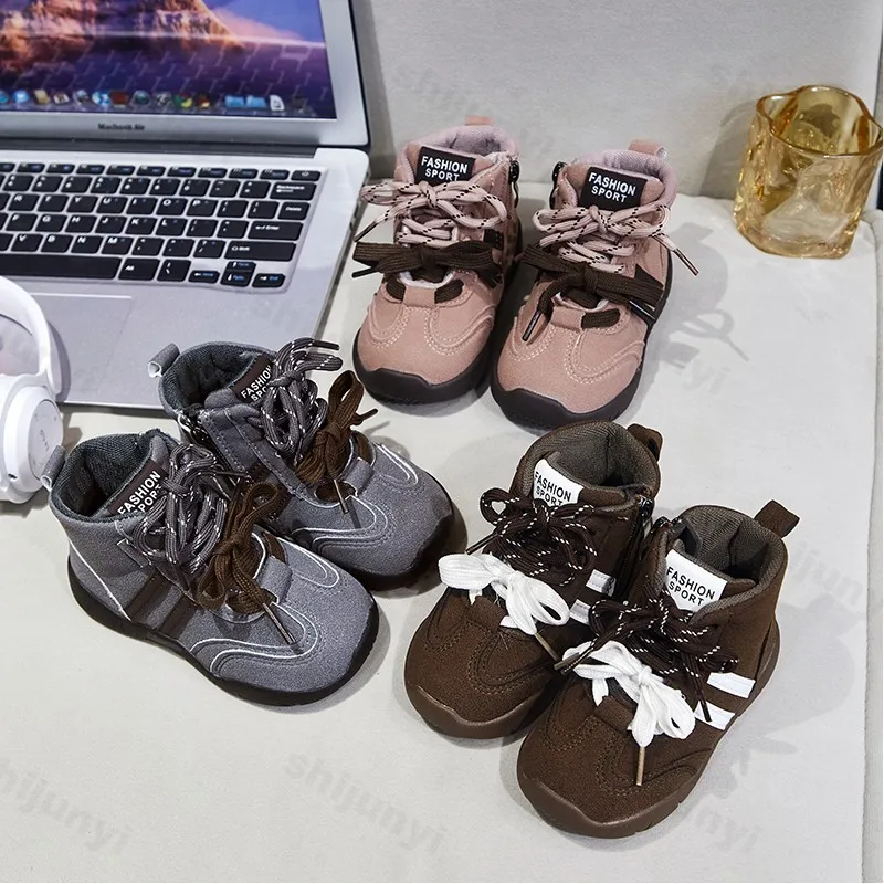 

2025 Autumn Children's Retro High Top Non Slip Sport Short Boots Girls' Fashion Versatile Comfortable Casual Chunky Single Boots