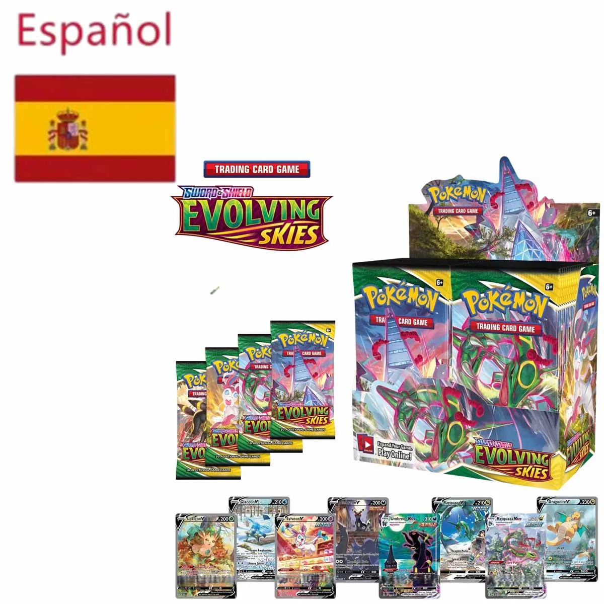 Juegos de Cartas Pokémon, Caja de Sobres Pokémon Coleccionable, 360/Set Espror & Escudo Cielos Evolutivos, Cartas de Batalla Españolas, Regalo para Niños