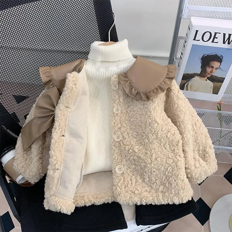 Girls Coat Autumn Winter 2024 New Thickened Girl Baby Korean Fashion Fur Integrated Winter Children Plush Coat