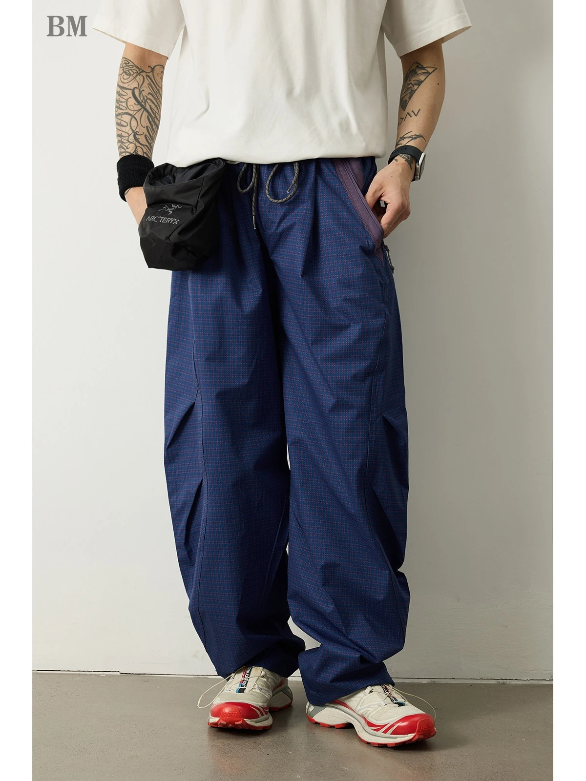 

Unisex Lightweight Parachute Pants Spring Summer Outdoor Hiking Plaid Patchwork Color Block Loose Fit Casual Streetwear Trendy