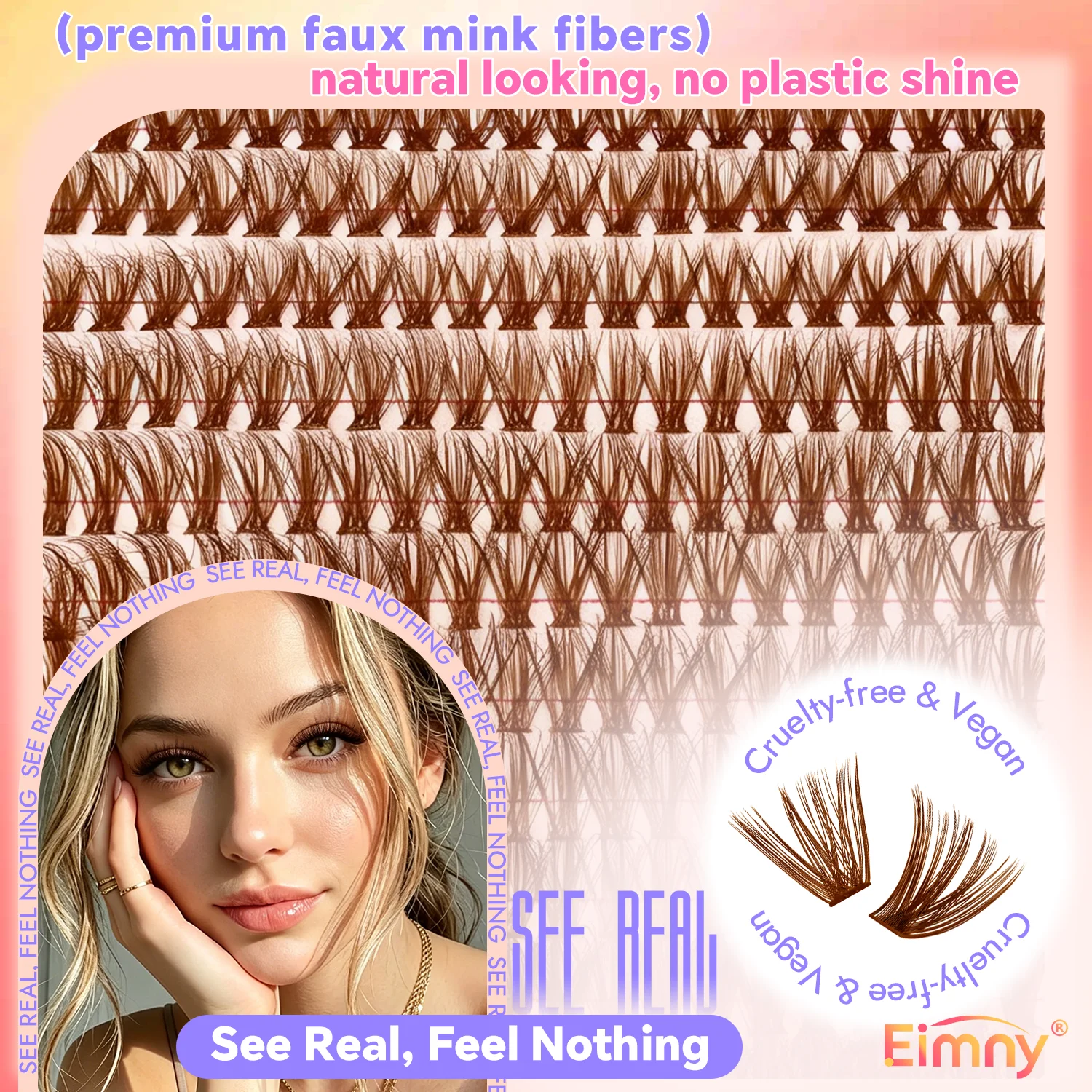 EIMNY 300-teiliges braunes Wimpern-Cluster-Set, warme braune Wimpern passen perfekt zu hellbraunen Haartönen, lang und für Anfänger geeignet – Detail 5
