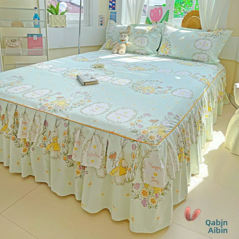 

Утолщенная простыня из чистого хлопка с оборкой, для односпальной и двуспальной кровати, в простом стиле, балдахин-чехол от пыли, домашний текстиль