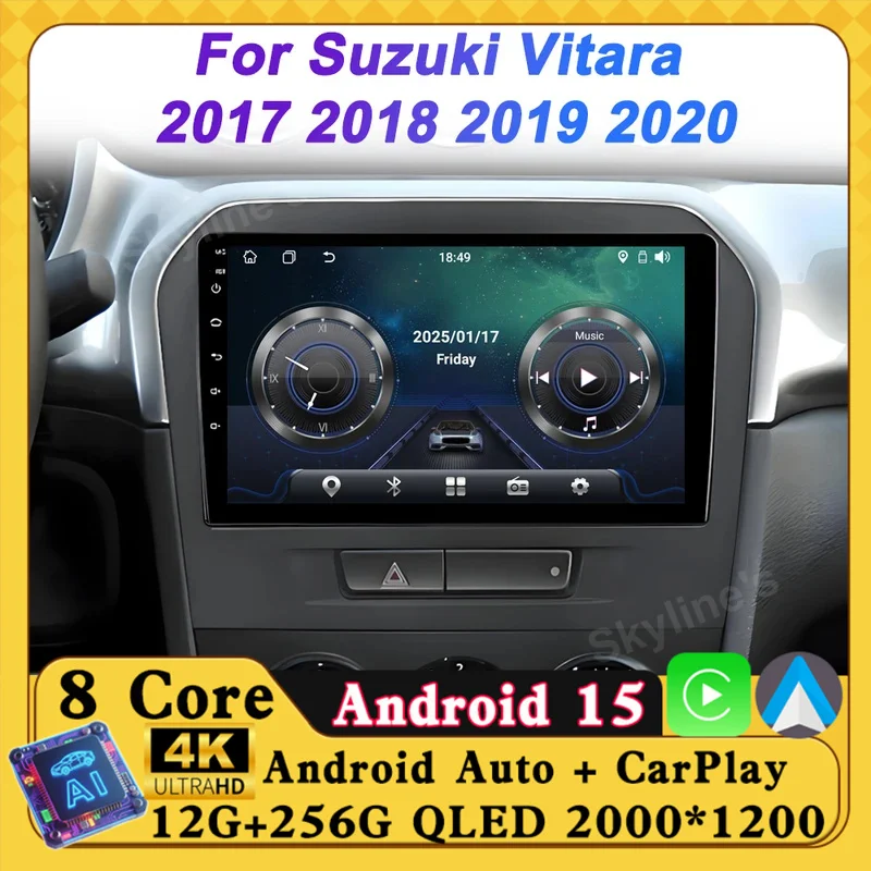 Reproductor Multimedia de Video para Auto con Radio para Suzuki Vitara 2017 2018 2019 2020 Android 16 2 Din Carplay Auto GPS 8 Núcleos Pantalla Táctil