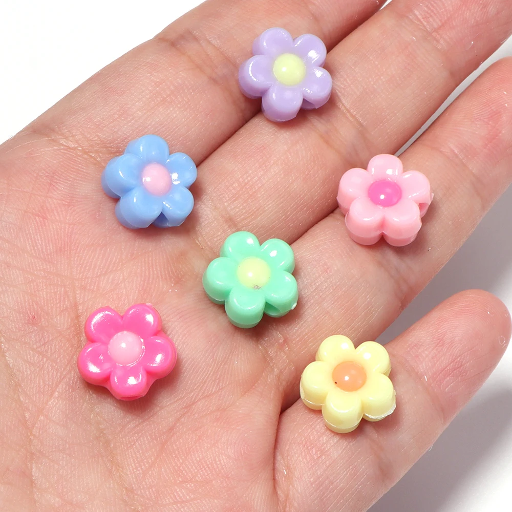 100pcs/lot 12mm Multicolor Acrylic Flower Spacer Beads For Jewelry Making Bracelet Necklace Earrings Charm Diy Craft Accessories