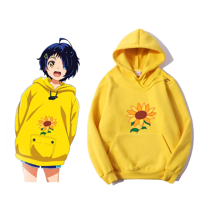 Wonder Egg Priority Ai Kawaii Print Plus Size Women Hoodies Sun Flower Pocket Same Paragraph Casual Anime Female Warm Sweatshirt