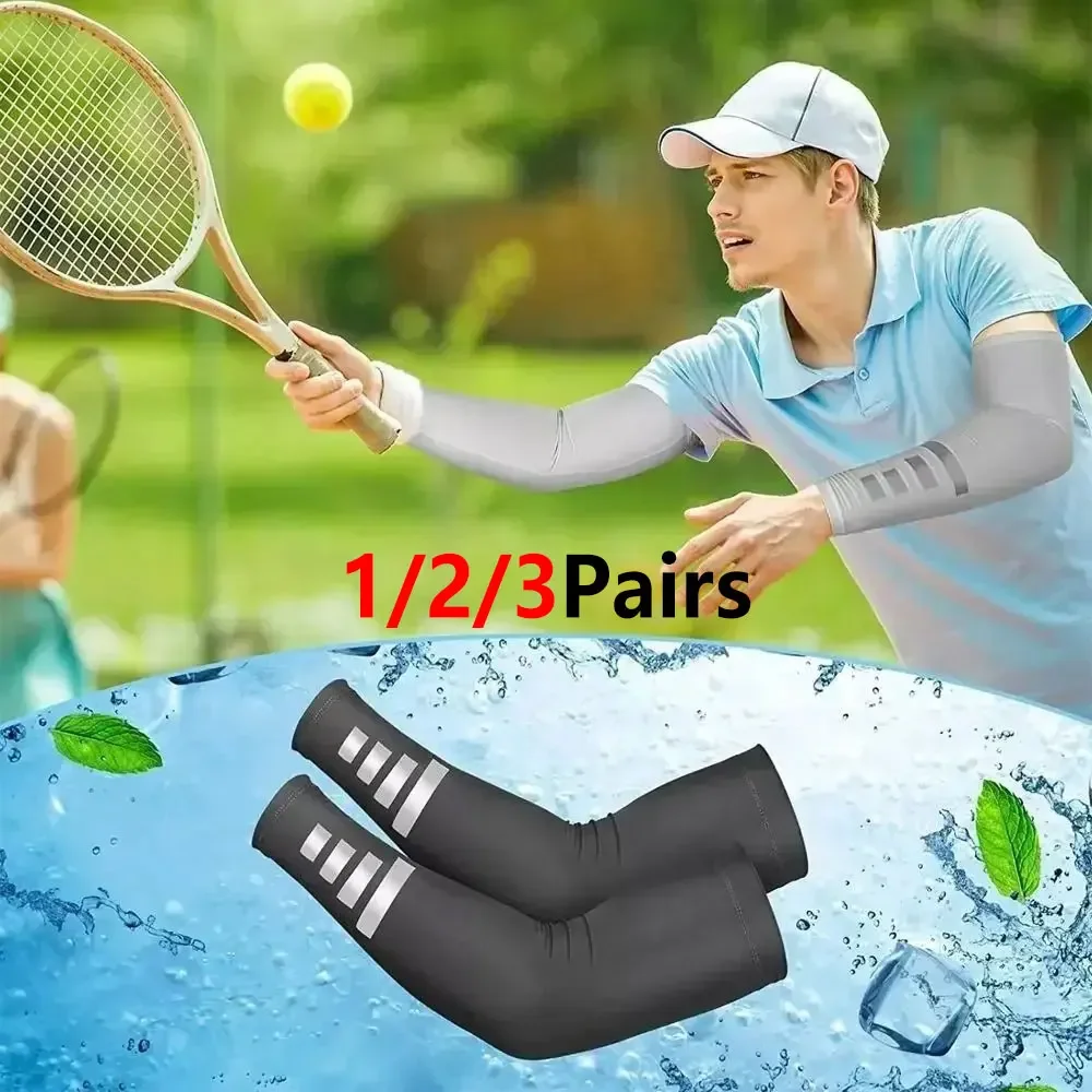 1/2/3Pairs Night Safety Reflective Arm Sleeves, Cooling UV Protection Compression Arm Guards, Lightweight Arm Cover for Marathon