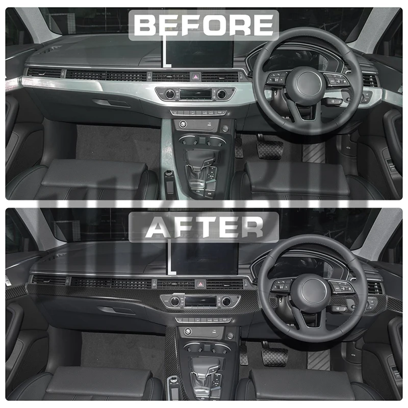 

Для Audi A4 2019-2022 RHD: Накладки на центральную консоль из настоящего карбона, аксессуары для интерьера автомобиля