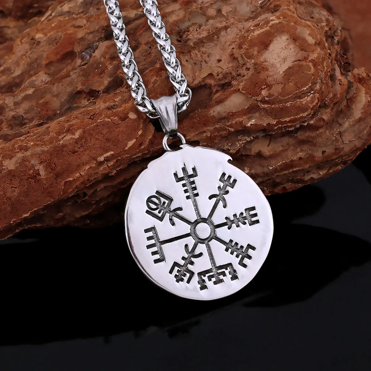 Vikings Stainless Steel Dragon Ouroboros Necklace Men Valknut Compass Slavic Rune Amulet Jewelry Gift for Boyfriend Pendant view 3