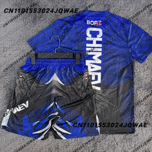 Imagen 2 del producto Nuevo Khamzat Chimaev UFC boxeo lucha camiseta pantalones cortos hombres transpirable secado rápido jersey lucha correr conjunto absorbente de sudor