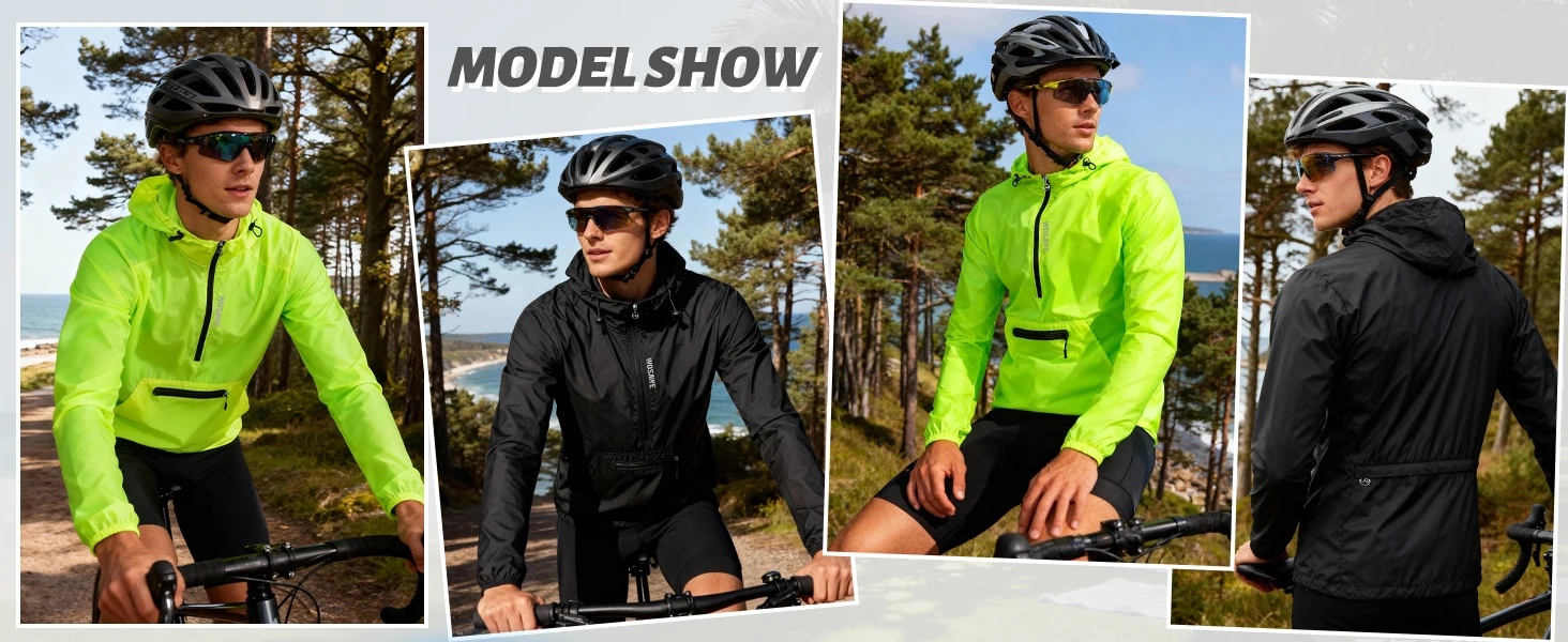 WOSAWE Frühlings-Herren-Fahrrad-Windjacke, wasserabweisend, halber Reißverschluss, Pullover, verstaubar, winddicht, mit Kapuze, Fahrradjacke – Detail 2