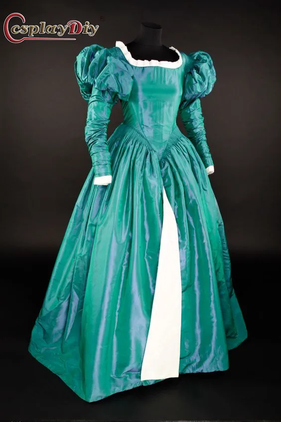 Cosplaydiy Theater Southern Belle DRESS Green ball gown Renaissance Dress Princess Cosplay Long Sleeve Party walking Dress