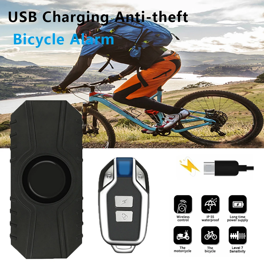 Wireless Bike Vibration Alarm USB Charging Remote Control Burglar Motorcycle Electric Bike Alarm Security Detector Bicycle Alarm