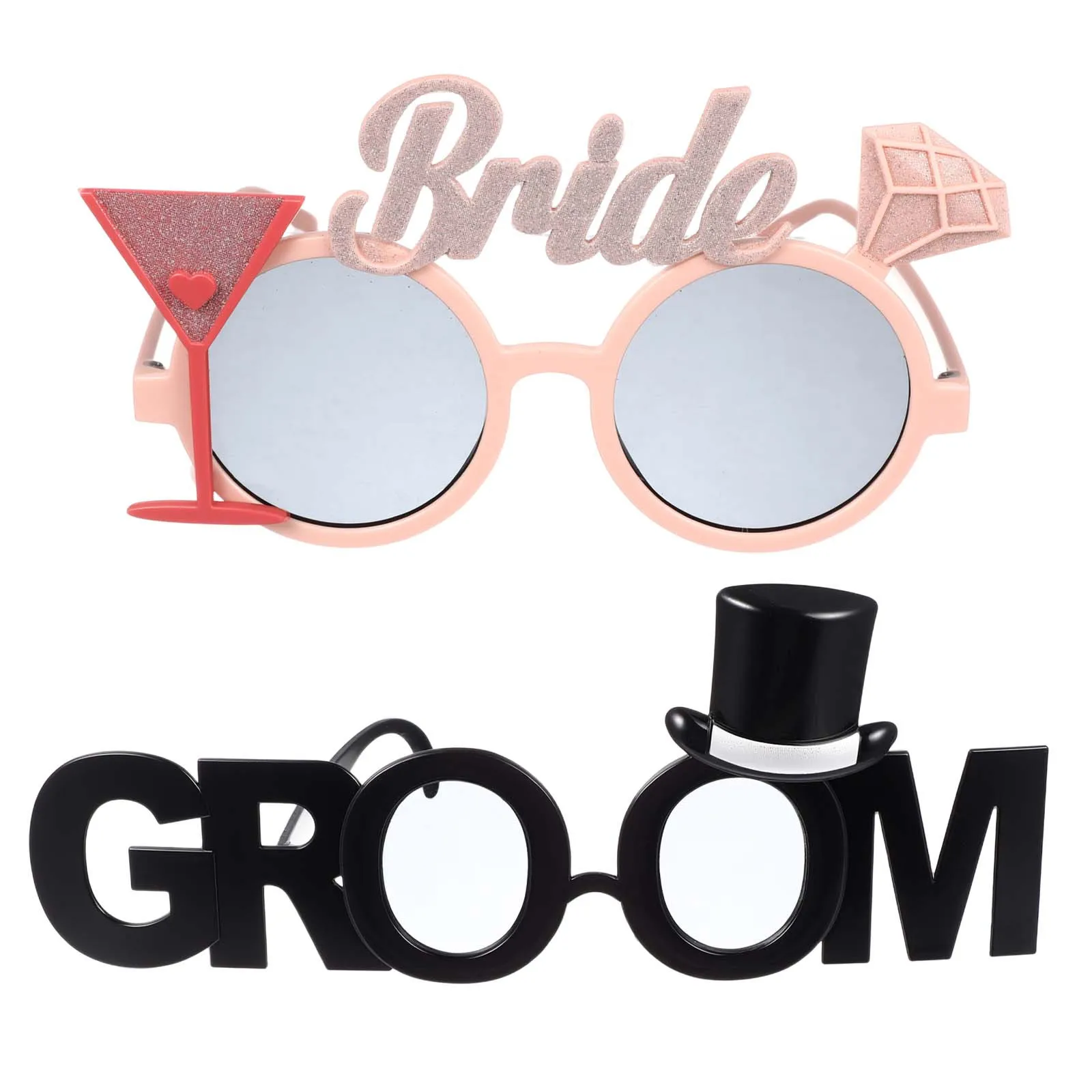 

2Pcs Bride Groom Eyewear Bachelor Party Decoration Fun Photo Props Bride Glasses Groom Glasses Bachelor Party Eyeglasses