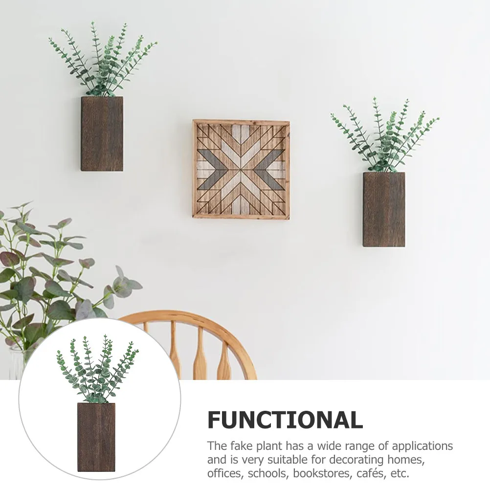1Set Wood Planter Artificial Hanging Plant Basket Front Door Hanging Plant Basket Fake Plants for Home Office Porch Decoration