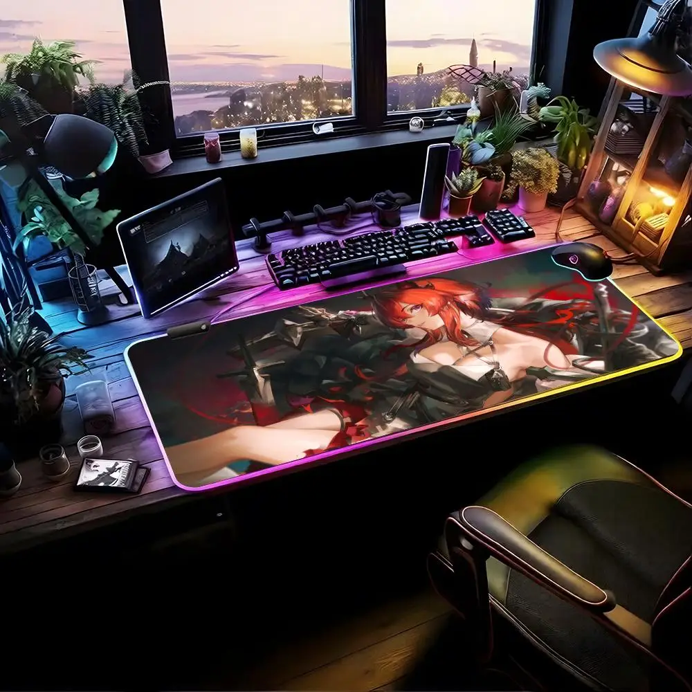 

Коврик для мыши Arknights-endfield Laevatain, игровой коврик для мыши с RGB-подсветкой, настольный коврик HD для геймеров, большой коврик для мыши с LED-подсветкой XXL