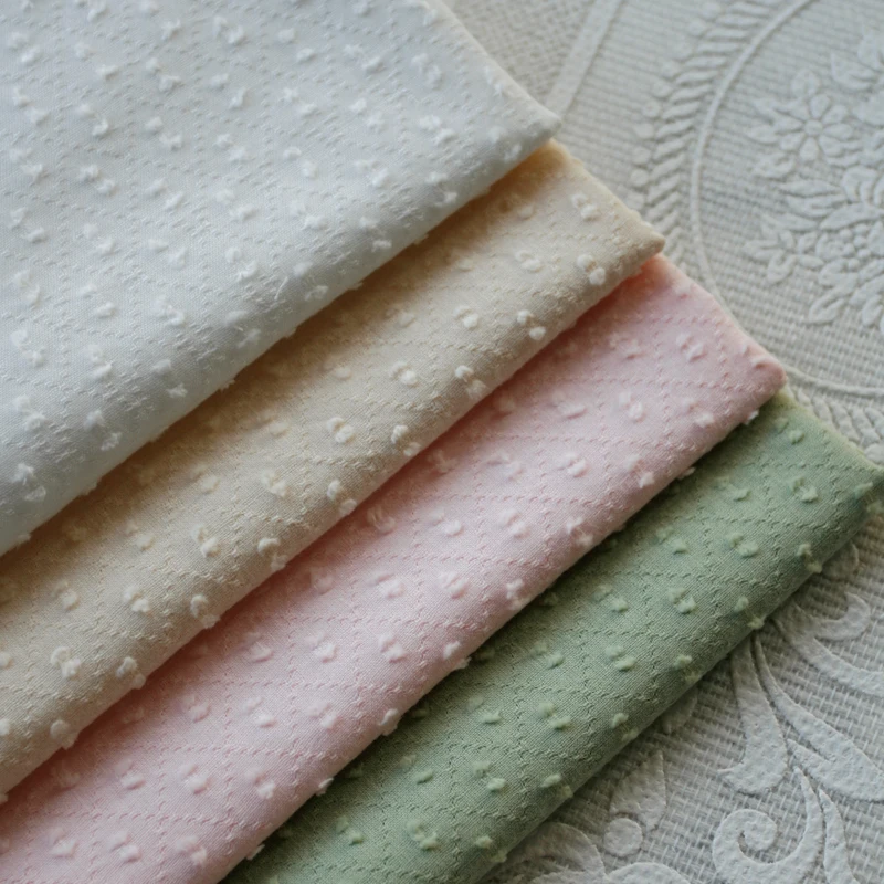 140x50cm Solid Embroidery Cotton Fabric with Cut Flower Dot Jacquard Pattern for Summer Children's Clothing And Dress Sewing